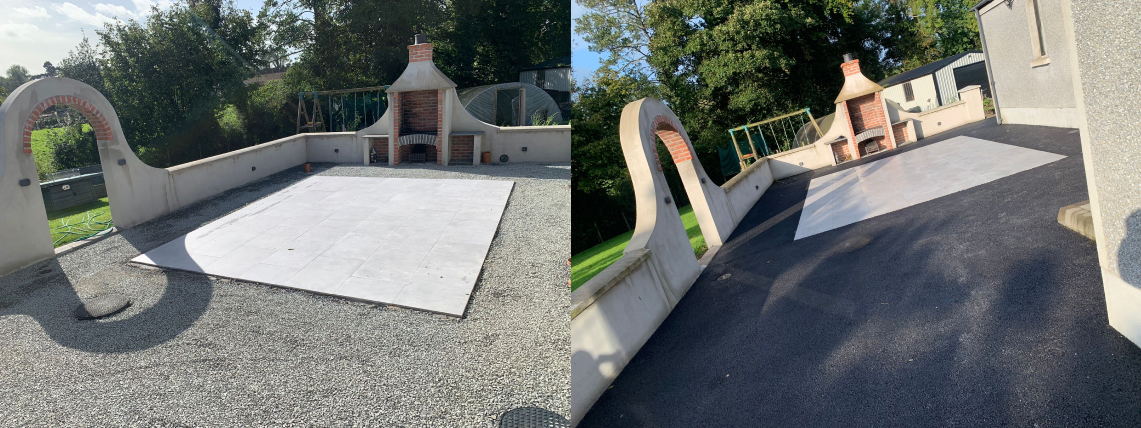 Before and after tarmac driveway installation in Armagh